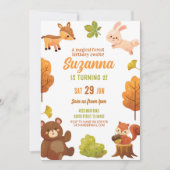 Invitation Fête de l'anniversaire de la forêt Animaux des boi (Devant)
