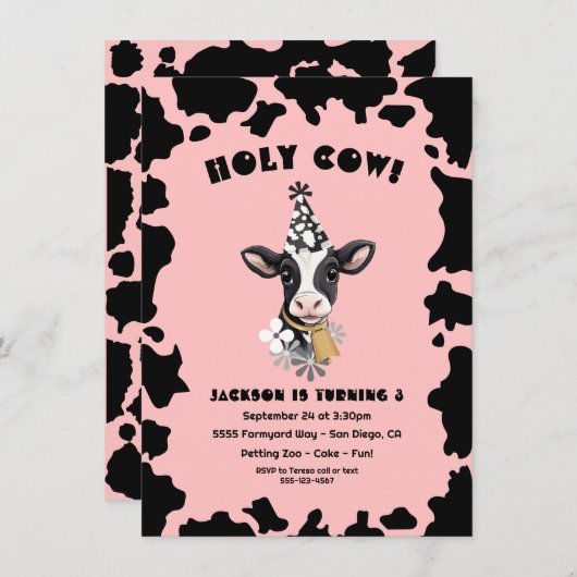 Invitation Fête de l'Anniversaire de la Vache Sainte (Devant / Derrière)