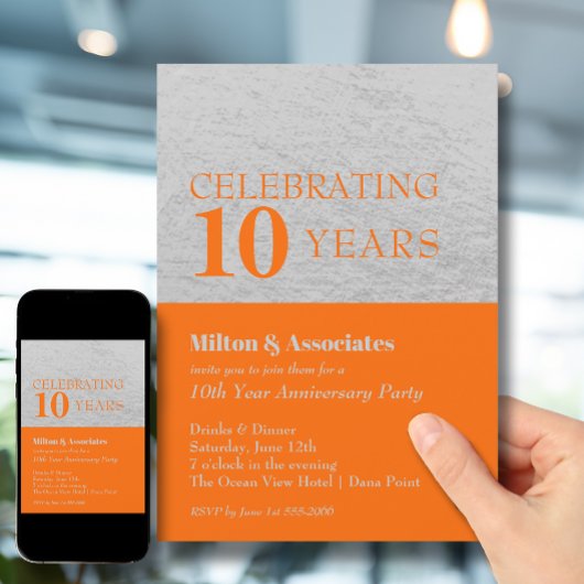 Invitation Fête de l'anniversaire de l'entreprise Orange Silv