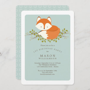 Invitation Fête de l'anniversaire de Sweet Woodland Baby Fox