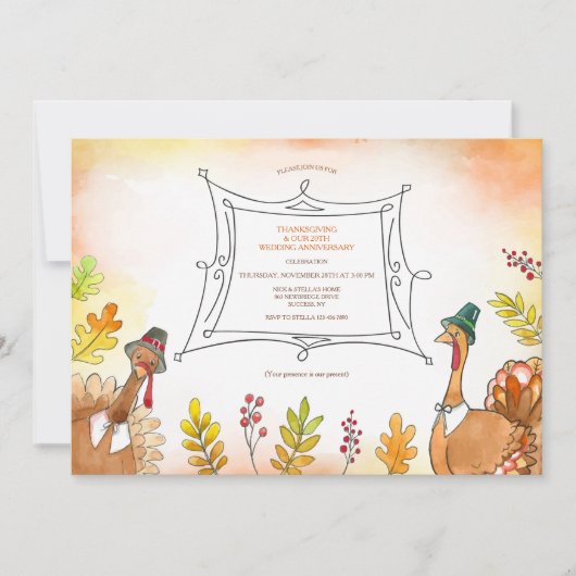 Invitation Fête de l'anniversaire de Thanksgiving (Devant)