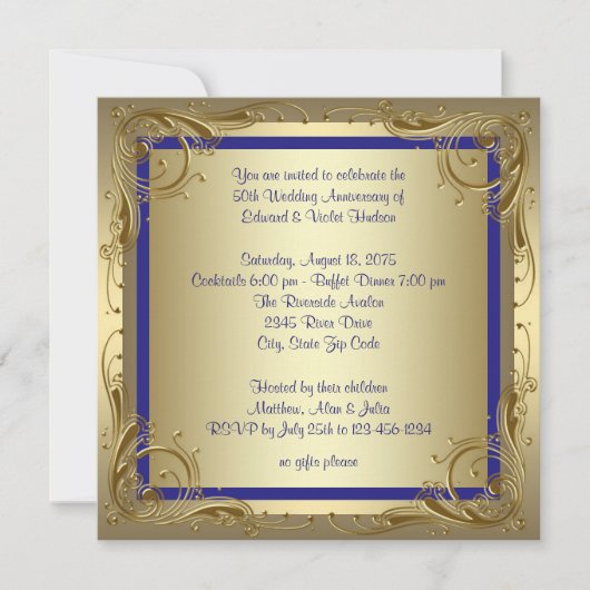 Invitation Fête de l'anniversaire des 50 ans de mariage en bl (Devant)