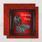 Invitation Fête de l'anniversaire des femmes Red Zebra (Devant / Derrière)