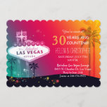 Invitation Fête de l'anniversaire du Mariage de Las Vegas<br><div class="desc">Grand et célèbre signe Las Vegas silhouettes tropicales de palmiers étoiles colorées au citron arrière - plan de couleur arc-en-ciel illustré sur les invitations de mariage Anniversaire de fête personnalisée. Il sera fabuleux de célébrer votre billard spécial anniversaire à Las Vegas, et les beaux et uniques invitations seront très appréciés...</div>