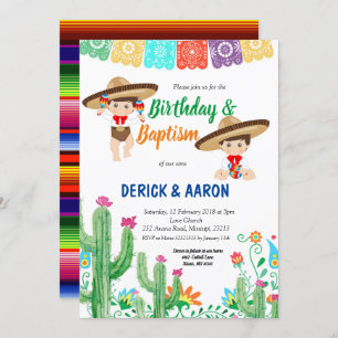 Invitation Fête de l'Anniversaire et baptême pour les jumeaux