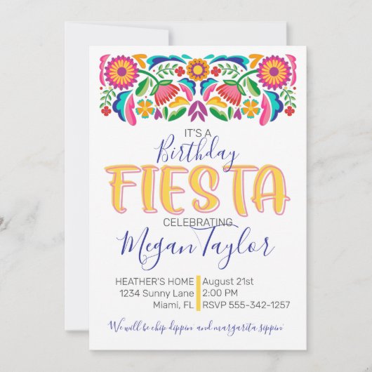 Invitation Fête de l'anniversaire Floral mexicain (Devant)