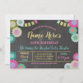 Invitation Fête de l'anniversaire Floral Mexicain Fans Roses  (Devant)