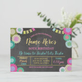 Invitation Fête de l'anniversaire Floral Mexicain Fans Roses  (Debout devant)