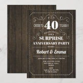 Invitation Fête de l'anniversaire surprise 40 ans - Bois rust (Devant / Derrière)