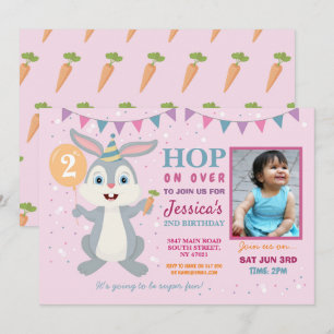Invitation Fête de lapin Anniversaire Rabbit Photo Pâques ros