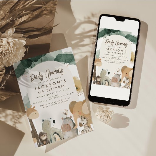 Invitation Fête de l'aquarelle Animaux fête d'anniversaire