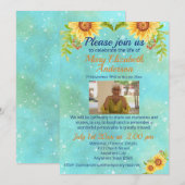 Invitation Fête de l'aquarelle de la vie Funéraire Photo Bleu (Devant / Derrière)