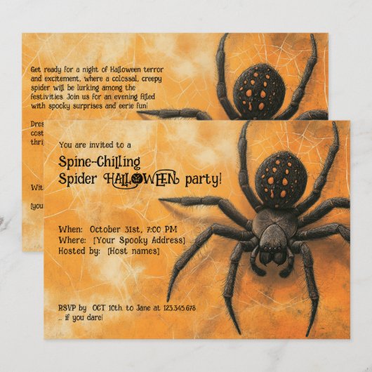 Invitation Fête de l'Araignée friteuse HALLOWEEN (Devant / Derrière)