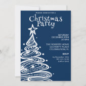 Invitation Fête de l'arbre de Noël bleu et blanc (Devant)