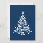 Invitation Fête de l'arbre de Noël bleu et blanc (Dos)