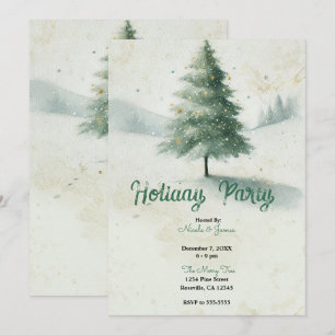 Invitation Fête de l'arbre de Noël en aquarelle dorée vintage