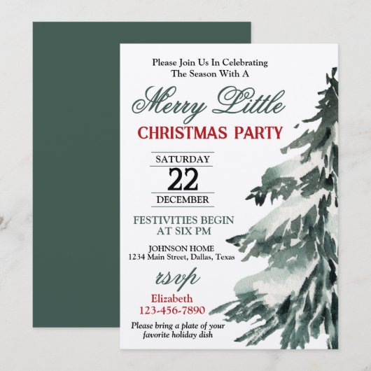 Invitation Fête de l'Arbre de Noël Floconneux (Devant / Derrière)