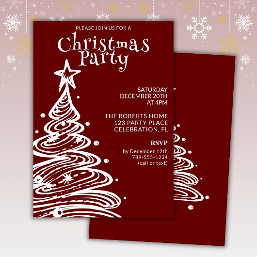 Invitation Fête de l'arbre de Noël rouge et blanc