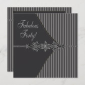 Invitation Fête de l'Argent Black Stripe Womans 40e anniversa (Devant / Derrière)