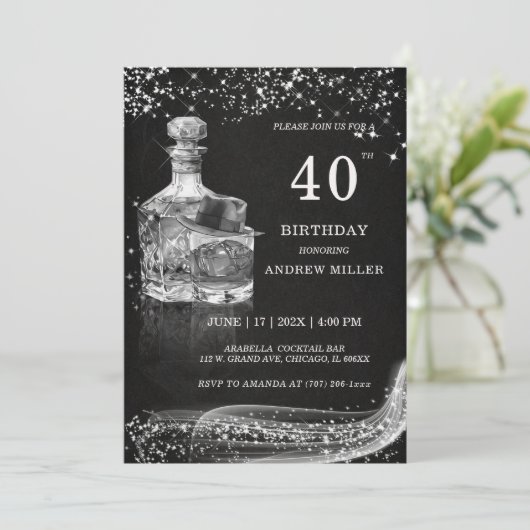 Invitation Fête de l'argent et du noir pour lui (Debout devant)