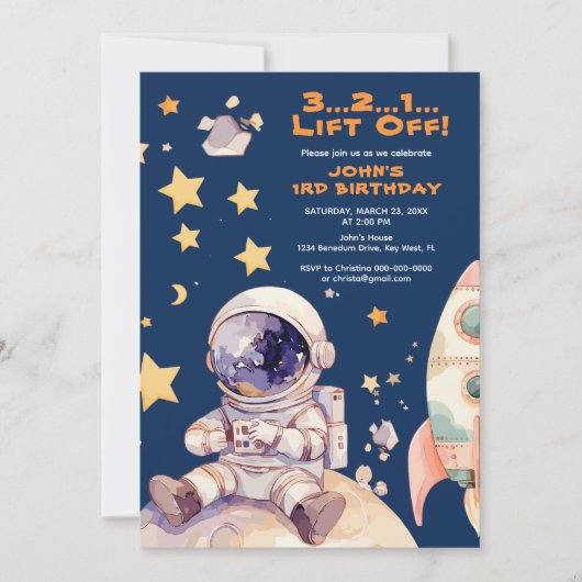 Invitation Fête de l'astronaute Cosmos Star Blue Space (Devant)