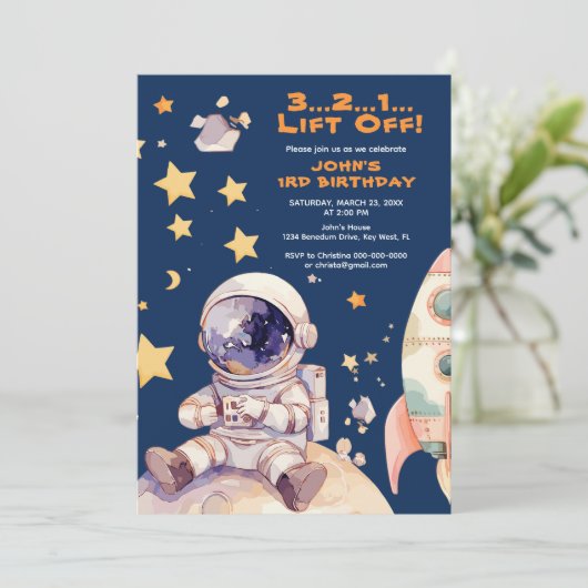 Invitation Fête de l'astronaute Cosmos Star Blue Space (Debout devant)