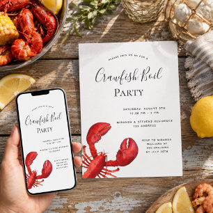 Invitation Fête de l'ébullition écrevisse rouge homard blanc