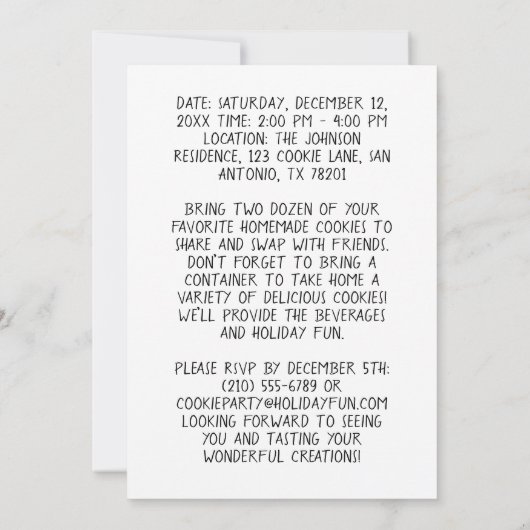 Invitation Fête de l'échange de biscuits artisanal modifiable (Dos)