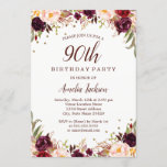 Invitation Fête de l'Elégant Gold Burgundy Floral 90th Birthd<br><div class="desc">Plus jolies invitations d'anniversaire florales dans le Little Bayleigh Store!</div>