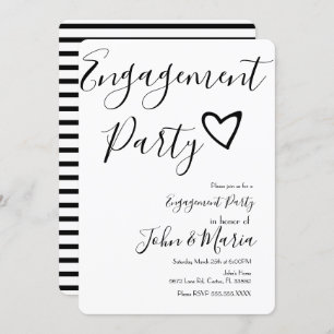 Invitation Fête de l'engagement moderne Black Stripes Coeur