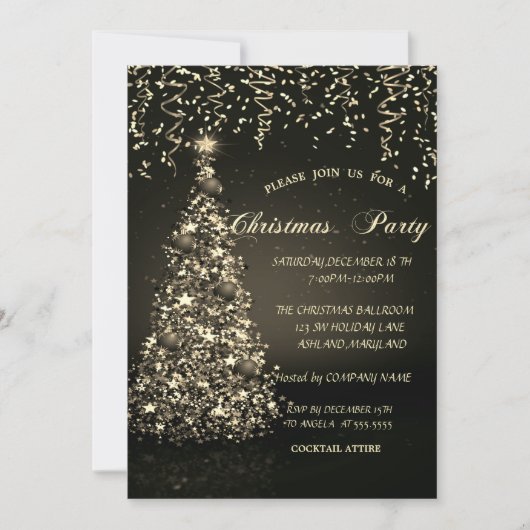 Invitation Fête de l'entreprise de Noël Confettis Or Arbre de (Devant)