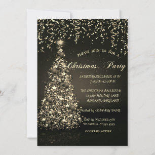 Invitation Fête de l'entreprise de Noël Confettis Or Arbre de