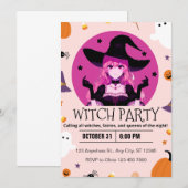 Invitation Fête de l'Halloween de sorcière (Devant / Derrière)