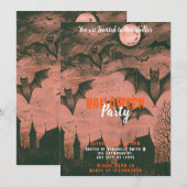 Invitation Fête de l'Halloween des chauves-souris éffrayantes (Devant / Derrière)