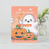 Invitation Fête de l'Halloween des mignons fantômes, Citrouil (Debout devant)