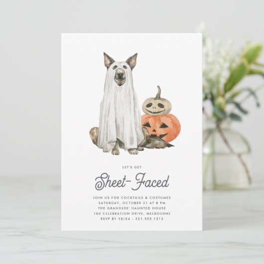 Invitation Fête de l'Halloween face à la feuille (Debout devant)