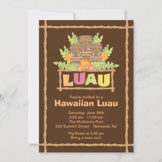 Invitation Fête de l'Hawaiian Luau (Devant)