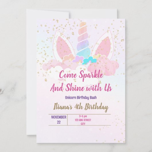 Invitation Fête de licorne (Devant)