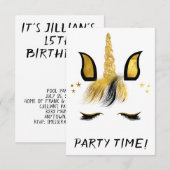 Invitation Fête de Licorne Dorée (Devant / Derrière)