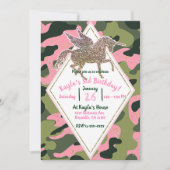Invitation Fête de licorne rose verte camouflage et or (Devant)