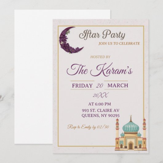 Invitation Fête de l'Iftar du Ramadan de la Mosquée Minimalis (Devant / Derrière)