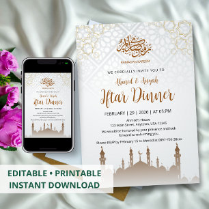 Invitation Fête de l'Iftar silhouette de mosquée minimaliste
