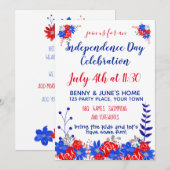 Invitation Fête de l'Indépendance Aquarelle Florale (Devant / Derrière)