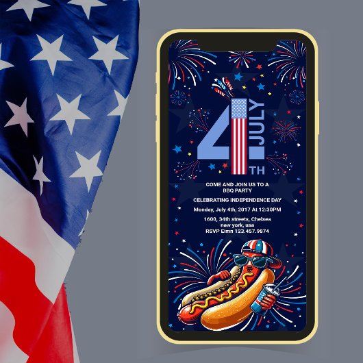 Invitation fête de l'indépendance BBQ feu 4 juillet