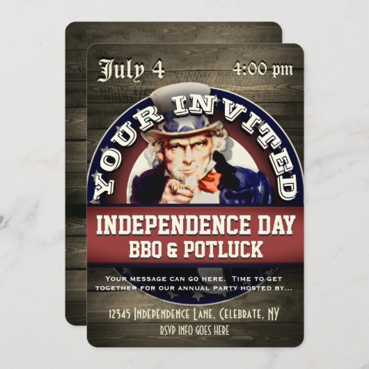 Invitation Fête de l'Indépendance BQ Potluck (Devant / Derrière)