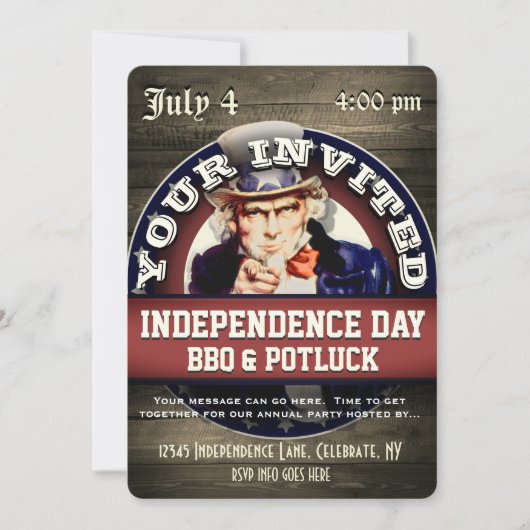 Invitation Fête de l'Indépendance BQ Potluck (Devant)