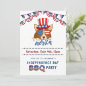 Invitation Fête de l'Indépendance drapeau américain Corgi BBQ (Debout devant)