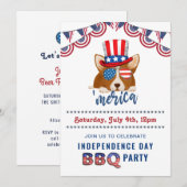 Invitation Fête de l'Indépendance drapeau américain Corgi BBQ (Devant / Derrière)