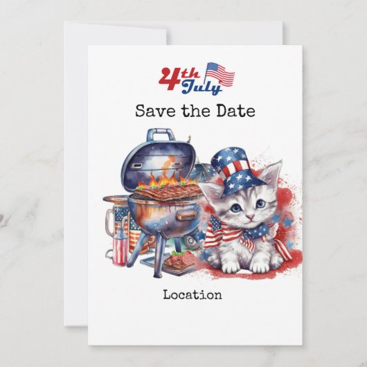 Invitation Fête de l'Indépendance du 4 juillet avec un chat (Devant)