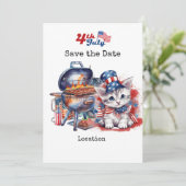 Invitation Fête de l'Indépendance du 4 juillet avec un chat (Debout devant)